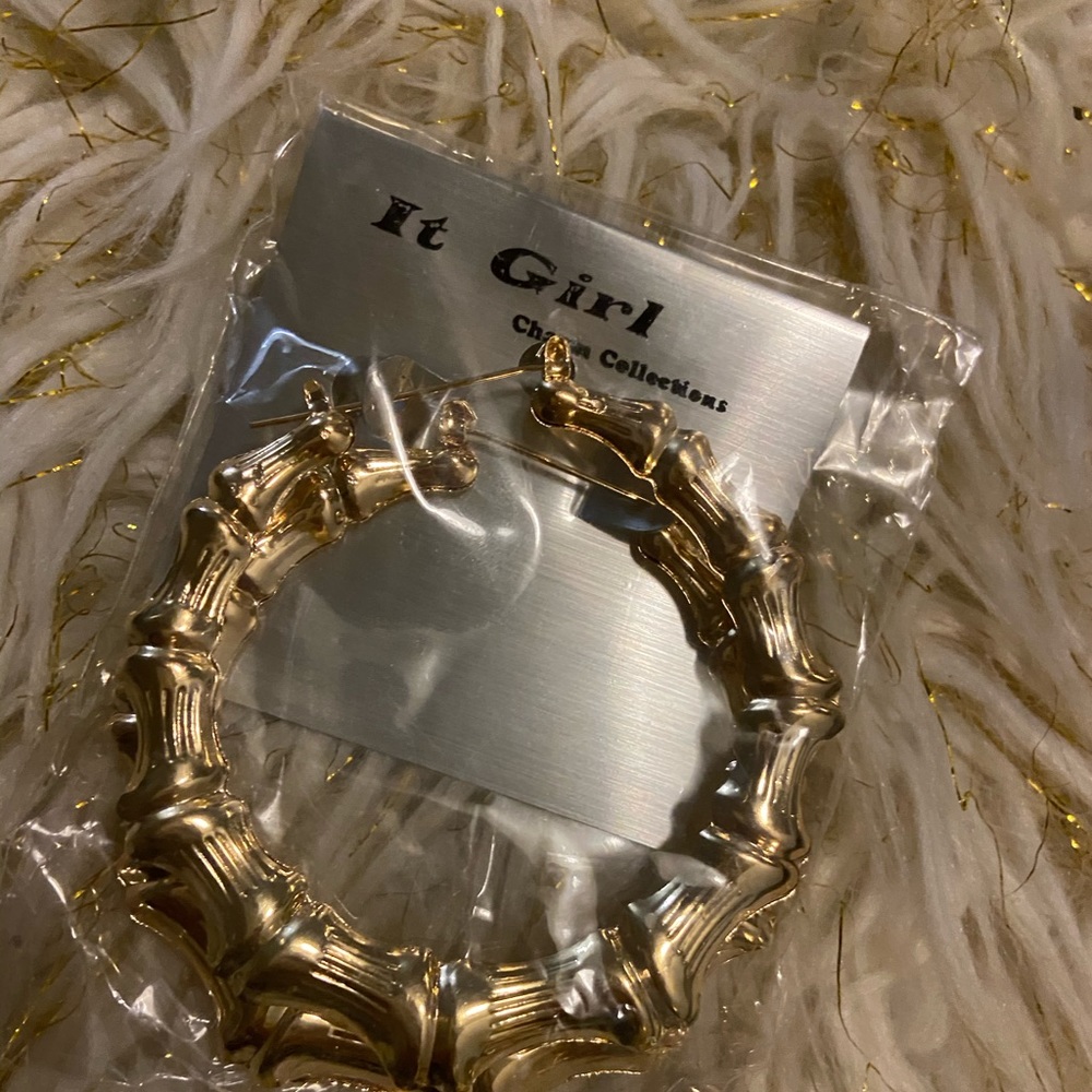 Circle gold bamboo earrings